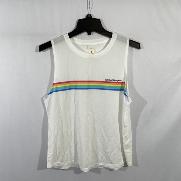 NEW $62 Spiritual Gangster [ Large ] Rainbow Muscle‎ Tank Top in White - Picture 6 of 16